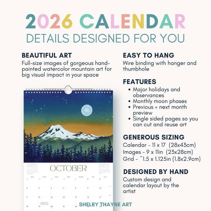 Shelby Thayne Art - Wholesale Calendar - 2026 Mountain Nature Calendar | Hanging Wall Calendar5