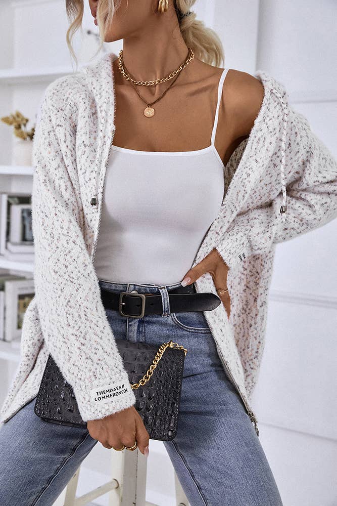 UNISHE - Vendita all'ingrosso Cardigan - Donna - Cardigan lavorato a maglia con cerniera e cappuccio con coulisse MMY1205