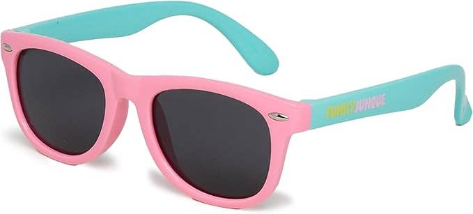 Funky Junque - Wholesale Zonnebrillen - Kinderen - Flexibele zonnebrillen met draad voor kinderen - roze turkooise/rooklenzen1