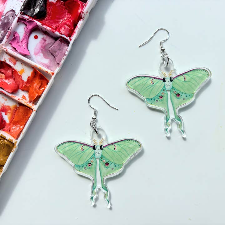 Luna Moth Earrings – Butterfly Jewelry for wholesale by Owlfeathers Watercolor