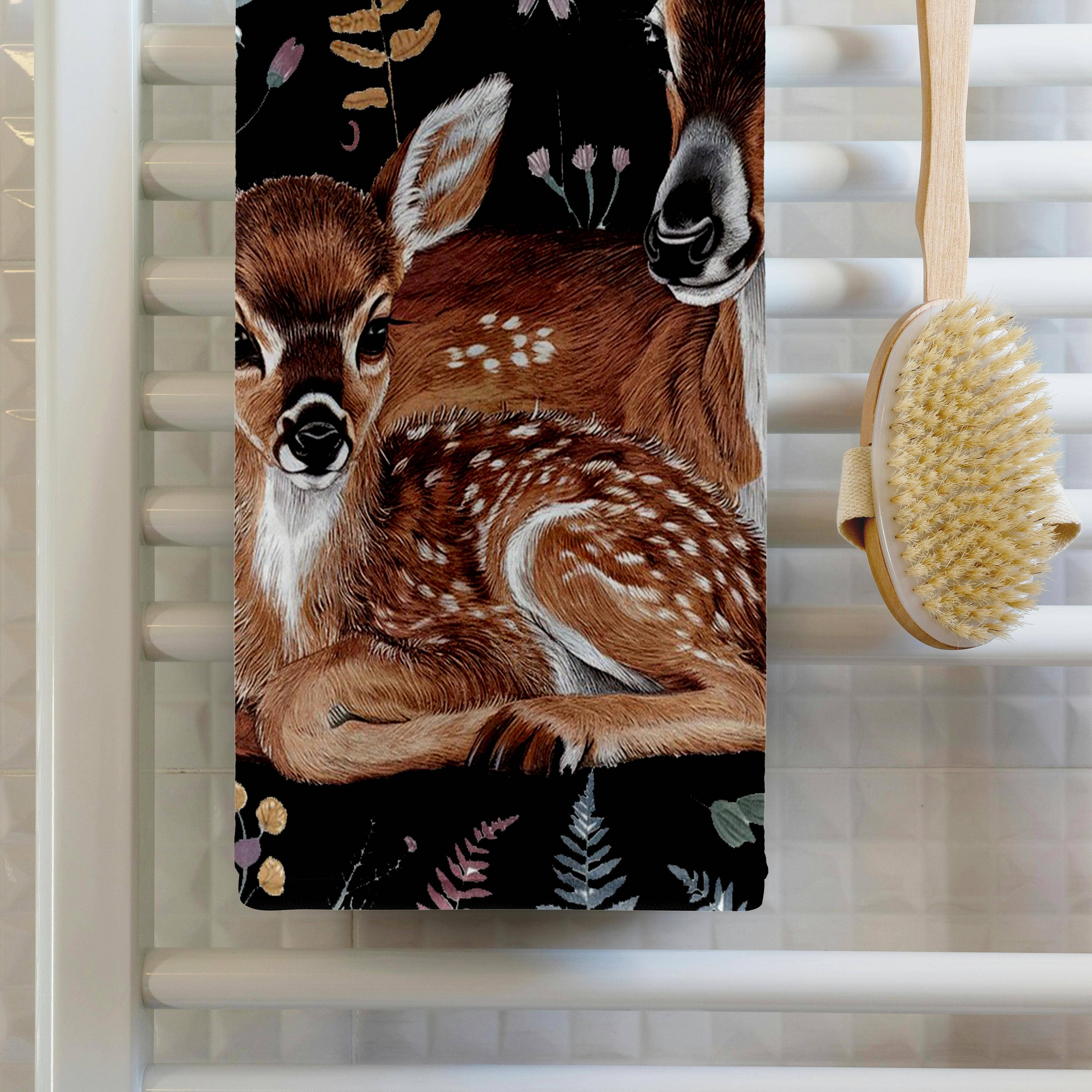 3dRose - Vente Serviettes de bain - 3dRose, Mignonne Mère Biche et Bébé Faon Abstrait Nature, Serviette1