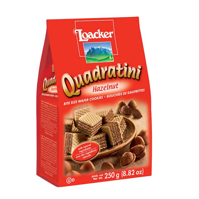 Loacker Quadratini Hazelnut Wafers 250g (LOAC10491) for wholesale by The Original Candy Company