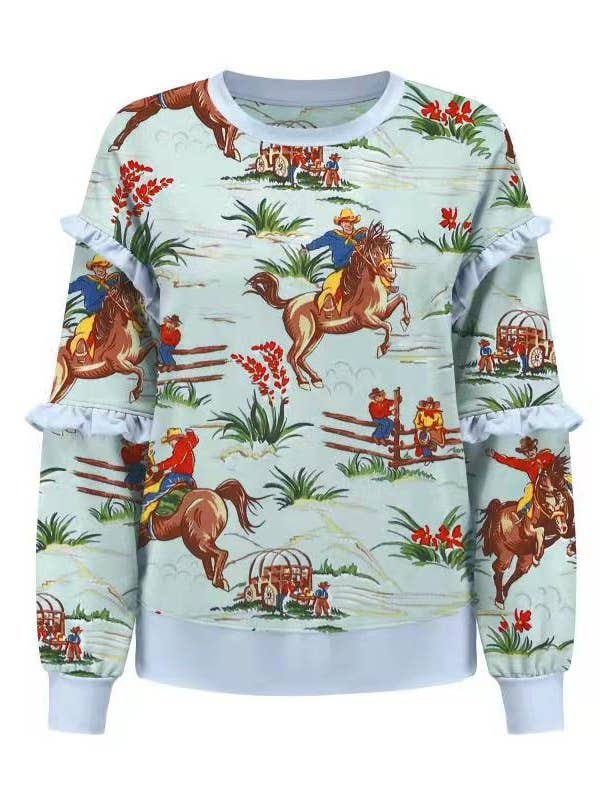 Western Cowgirl Ranch Rodeo Ruffled Blouse for wholesale by Rosa Clothing