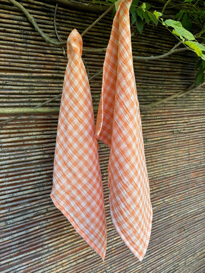 Set med 2 handdukar av gingham clementine bomull med dubbla gasväv för wholesale av CHARMY