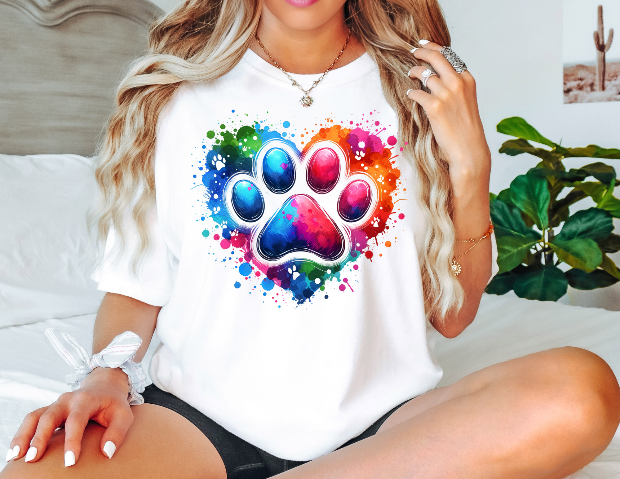 The Shirt Company - Wholesale T-Shirt (Graphic) - Women's - Comfort Colors® Dog Paw Watercolor Shirt - Valentine Shirt0