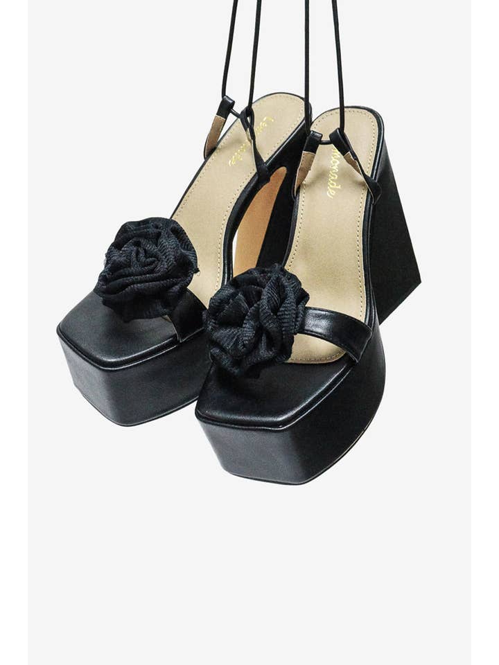 Black AIMER- Sculpted Platform Heels w/ Floral Detail for wholesale on Faire7