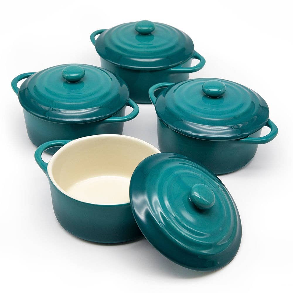 Kook - Wholesale Baking Dish - Kook Mini Casserole Dishes & Lids, Ceramic, 12 oz, Set of 43