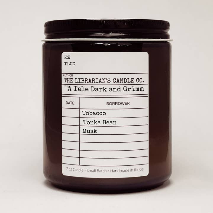 A Tale Dark & Grimm Literary Halloween Candle, 7oz for wholesale by The Librarian’s Candle Co