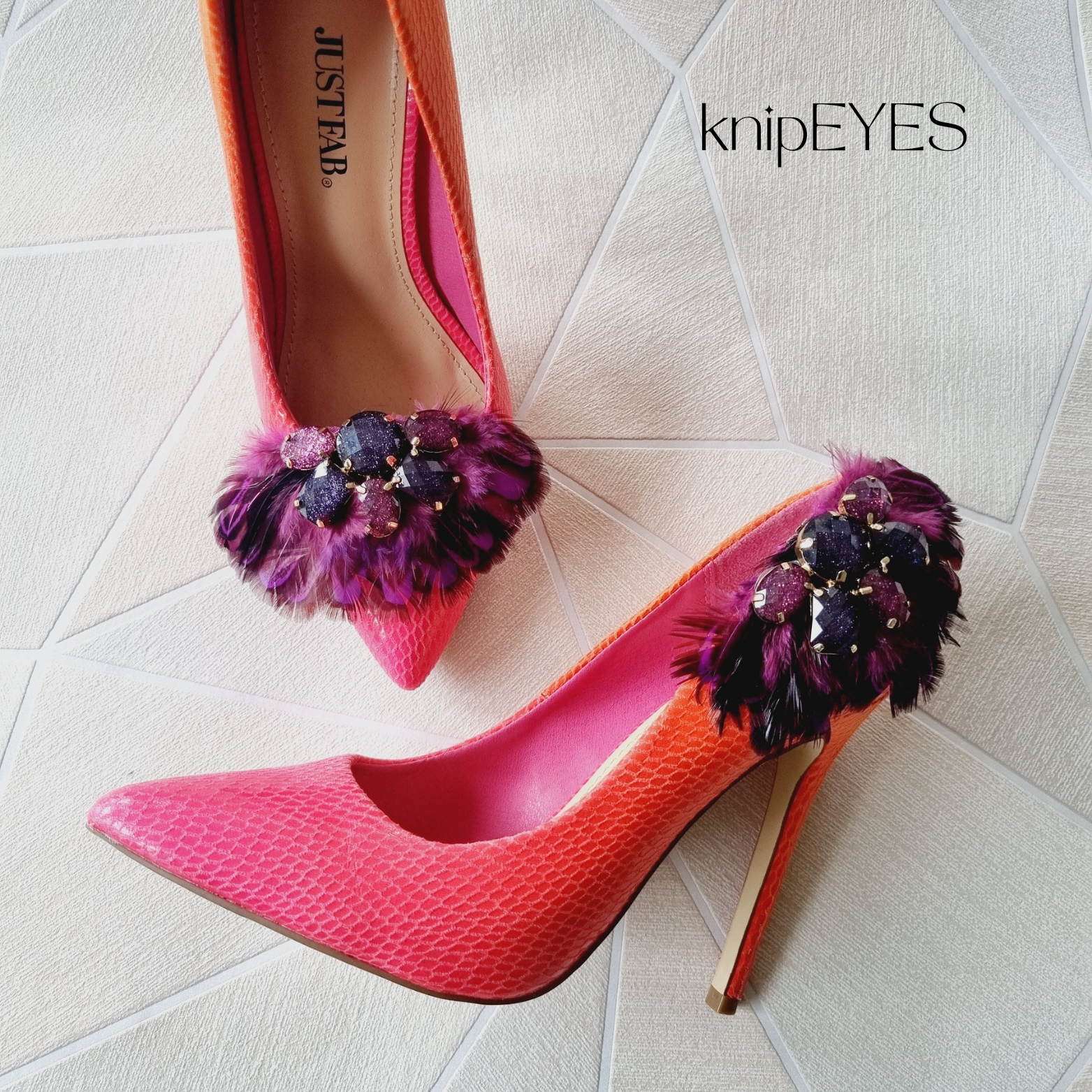 knipEYES - Wholesale Brooch - Shoeclips & Fashionclips Feather Fuchsia/Purple (per pair)2