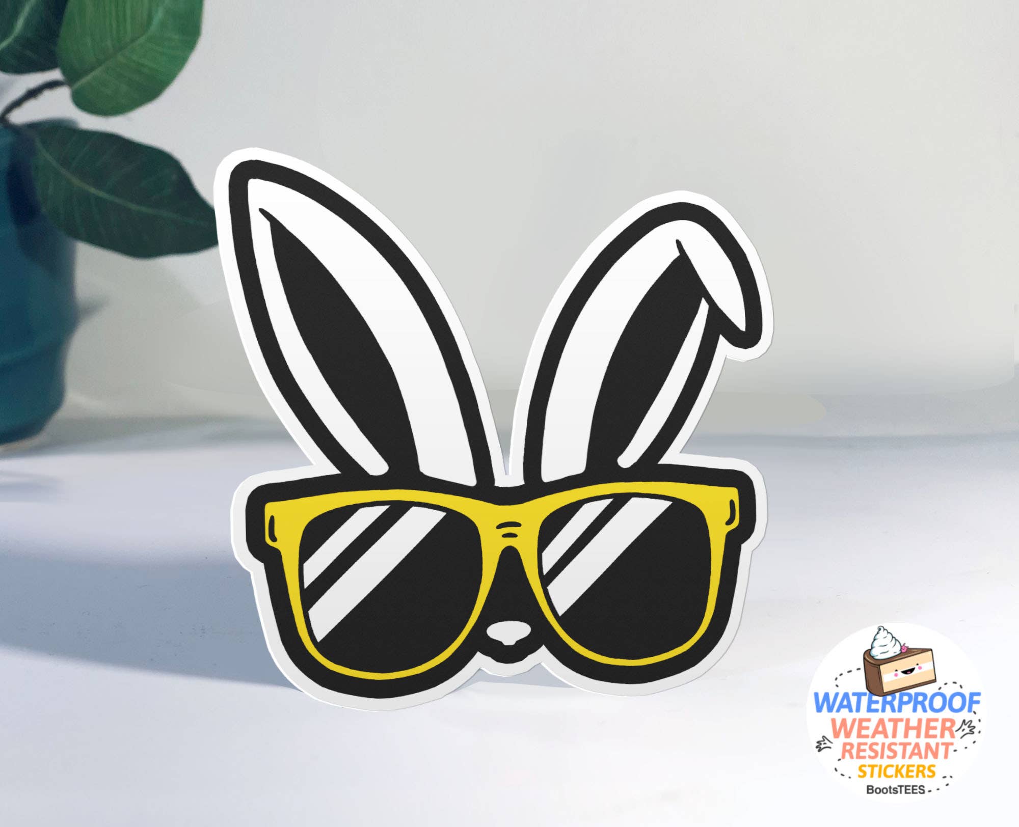 BootsTees - Wholesale Sticker - Rabbit in Sunglasses Sticker, 3" Spring Easter Bunny Decal0