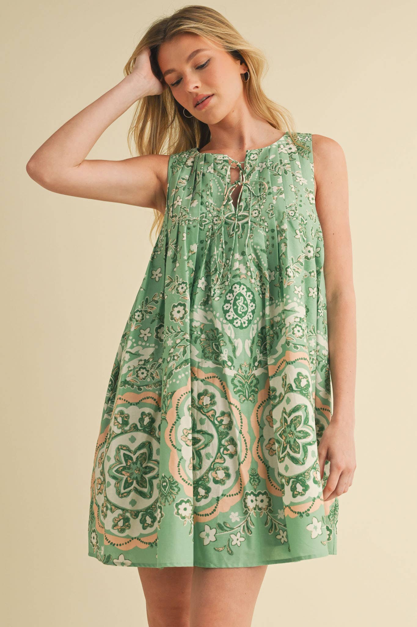 &MERCI - Wholesale Dress - Women's - EXCLUSIVE PRINT MINI DRESS WITH PLEATING MDR408618