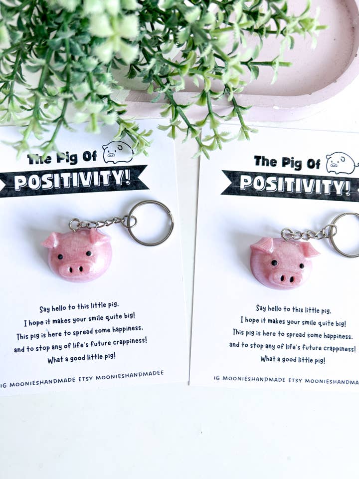 Positive Pig Keychains, Mental Health Gifts, Pig Accessories for wholesale by Moonieshandmade