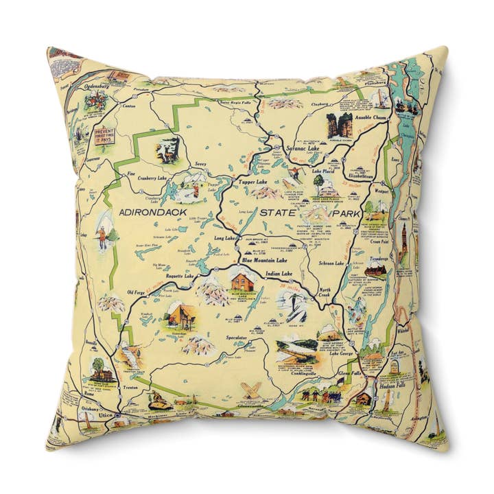 Adirondack State Park Map Pillow – 18" Square Throw Pillow for wholesale by Daisy Mae Designs