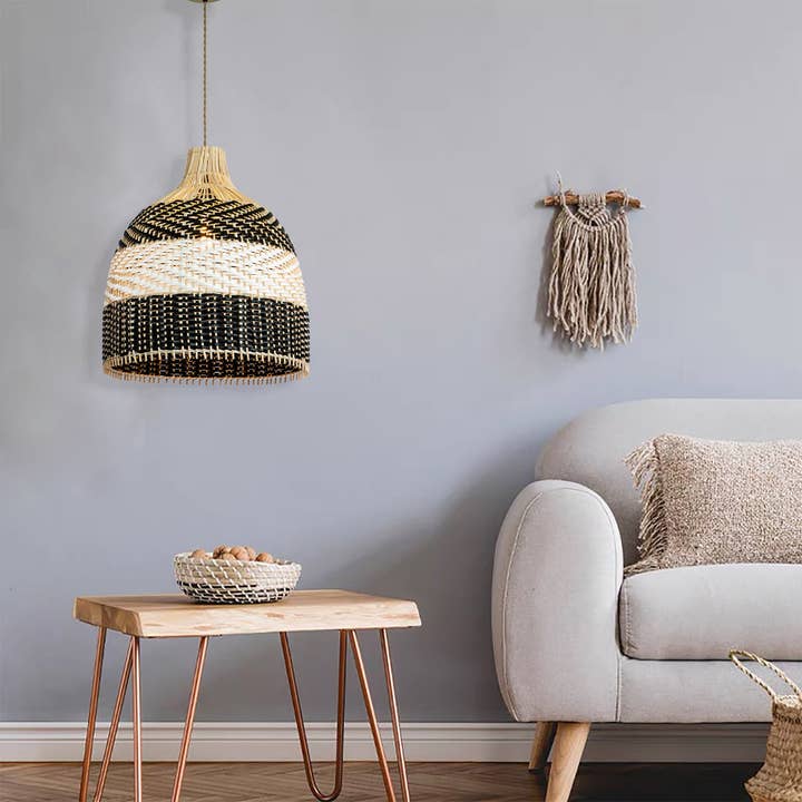 Rattan Black & White Pendant Light for wholesale by ELE Light & Decor