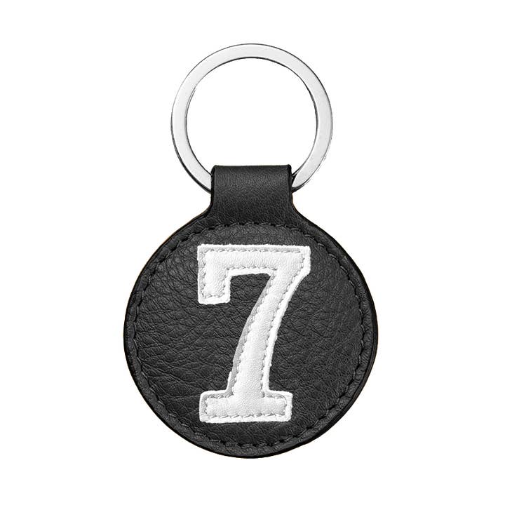 Porta-chaves de pele preta e branca número 7 chance para homem por atacado de E2R PARIS