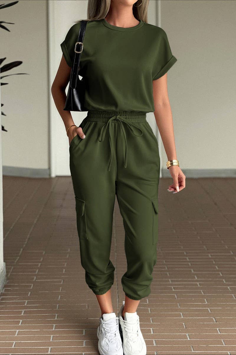 NINEXIS - Wholesale Top & Pant Set (NOT Loungewear) - Women's - CWSTB00444_SOLID CASUAL SHORT SLEEVE TEE & SHORTS SET14