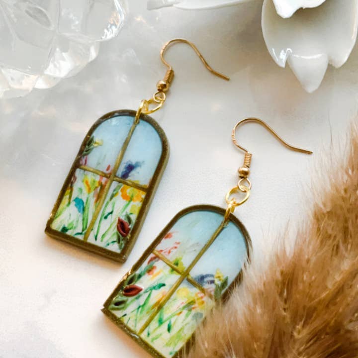 Everything Ky and I - Wholesale Dangle Earrings - Water Color Wildflower Window Dangle Earrings2