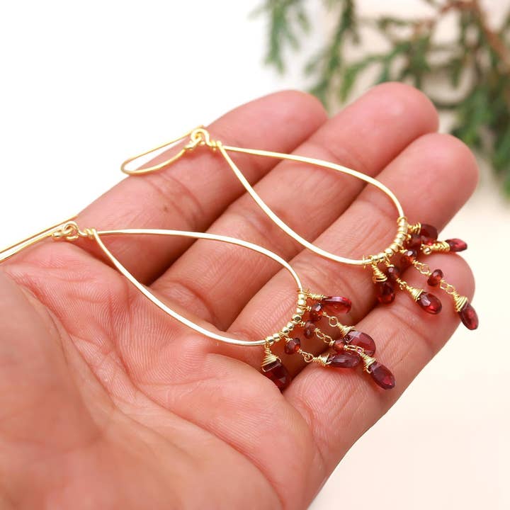 AG 925 JEWELLERY - Wholesale Dangle Earrings - 925 Sterling Silver Garnet Teardrop Beaded Earrings Earwire3
