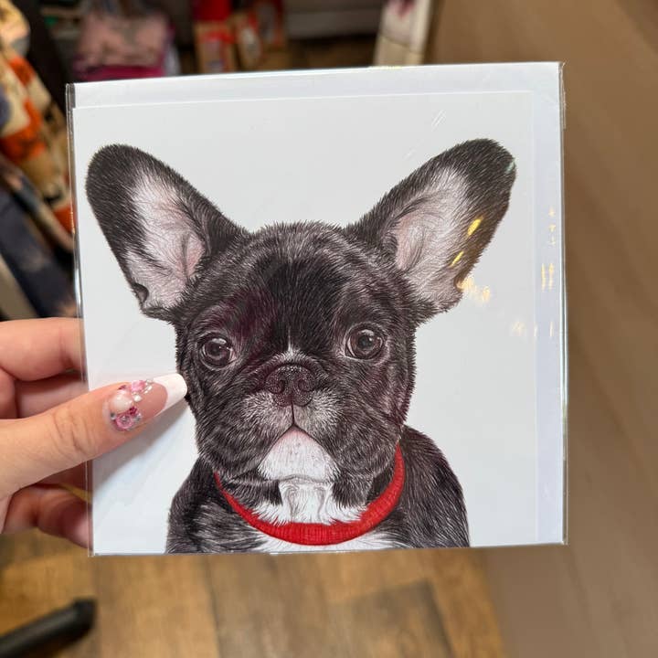 Fransk Bulldog hilsner Card for engroshandel hos Emmy Turner Illustration