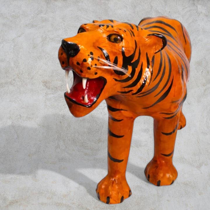 Handmade Leather Tiger Statue | Eco-Friendly Wildlife Decor | Indian Artisan Animal Sculpture for wholesale by Something wild