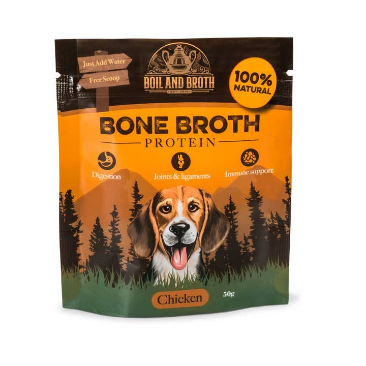 Boil and Broth – Großhandel Tiernahrung – Hund – Hühnerknochenbrühe-Pulver für Hunde 50 g (Freilandhaltung)