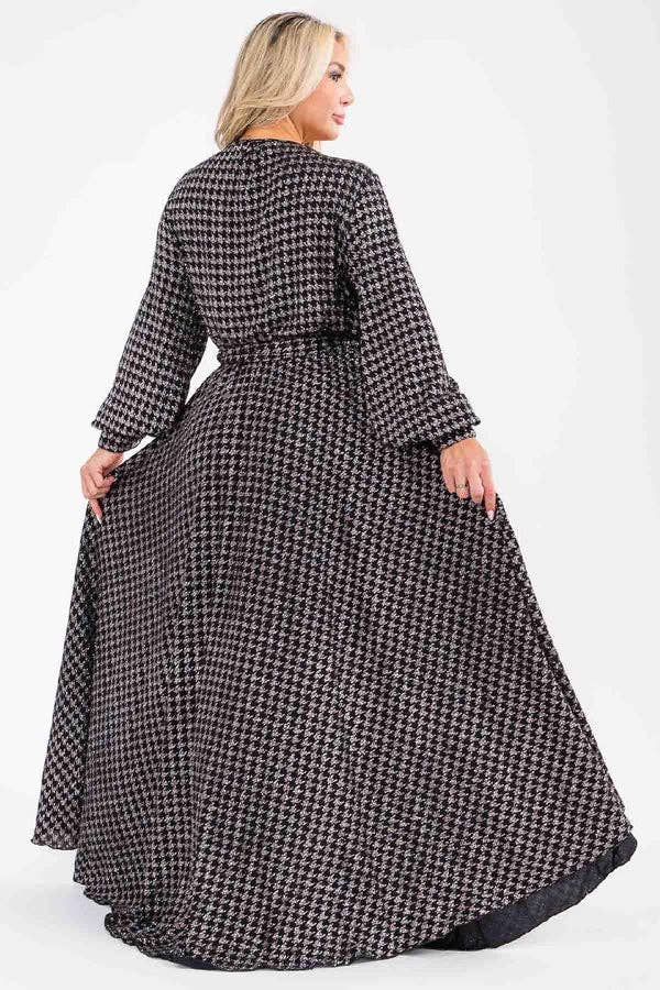 MULTI Long Sleeve Houndstooth Maxi Dress for wholesale on Faire1