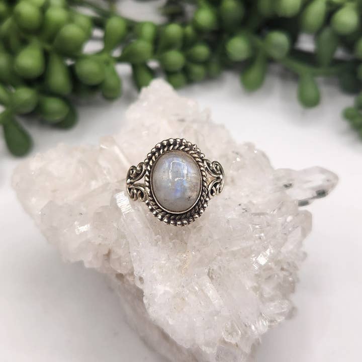 Meraki Gemstones - Vente Solitaire - Bague assortie de pierres semi-précieuses en argent sterling/.925