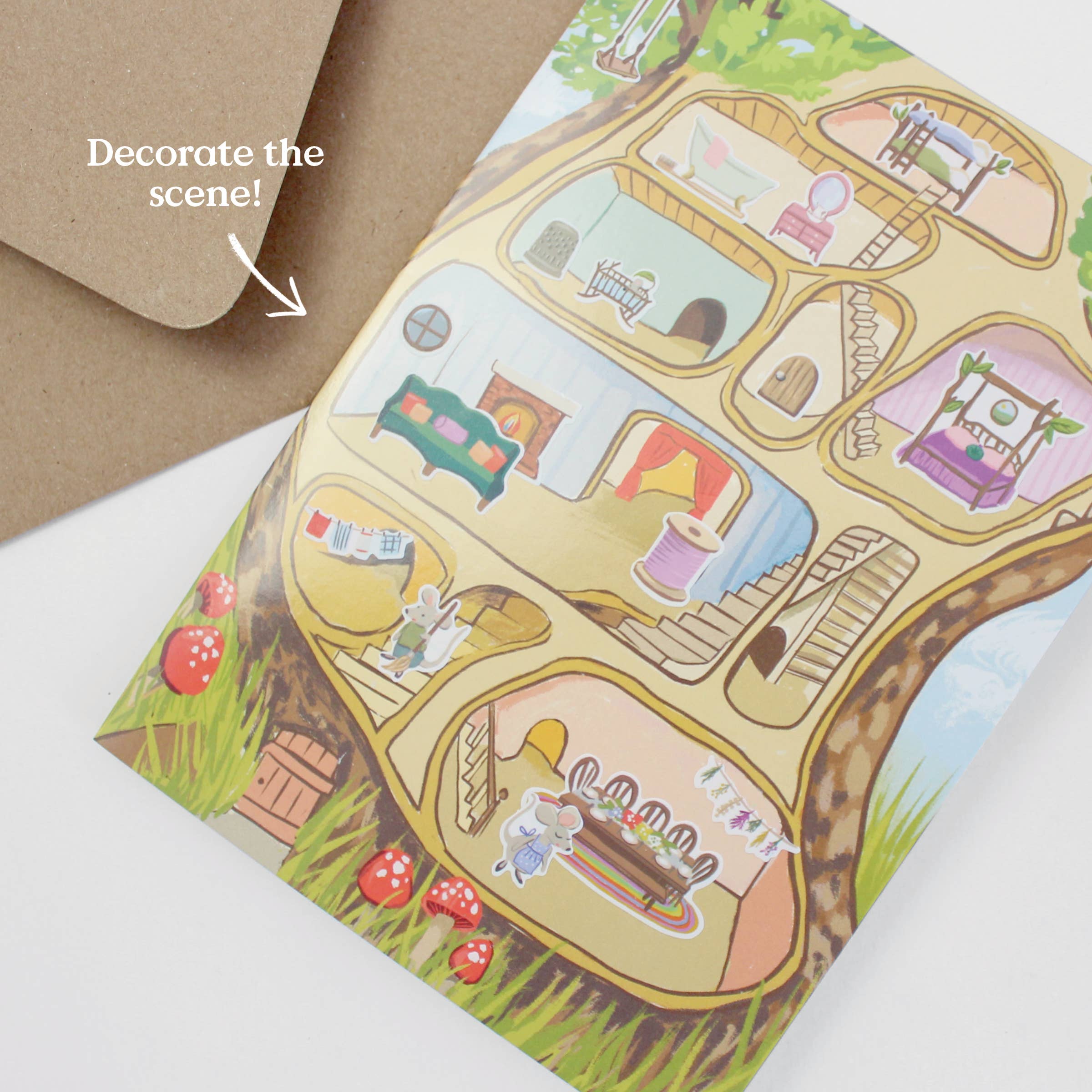 Inklings Paperie - Wholesale Everyday Greeting Card - Sticker Scene Card - Mouse House2