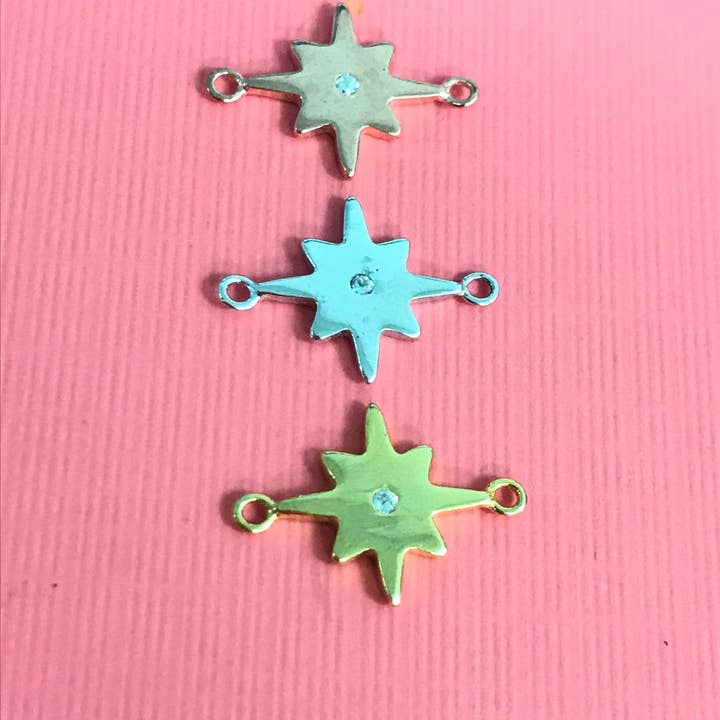 Gold Sunburst With CZ Center Connector, Sterling Silver Star Connector, Bulk Charms For Jewelry Making, Rose Gold Star Connector, Bulk Charms for wholesale by The Bead Bazaar