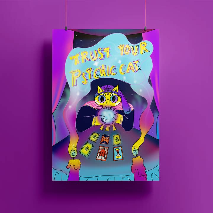 Psychic Cat Print for wholesale by Yangsgallery