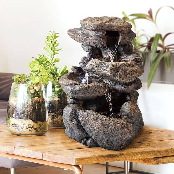 Alpine Corporation - Wholesale Decorative Tabletop Object - Alpine Corporation Tiered Rock Tabletop Fountain with LED6