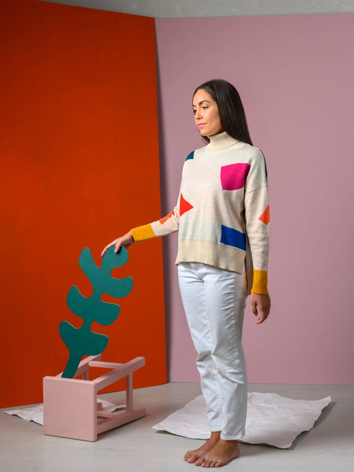 Merino wool sweater with colorful shapes - Matisse for wholesale by Magical Crisálida