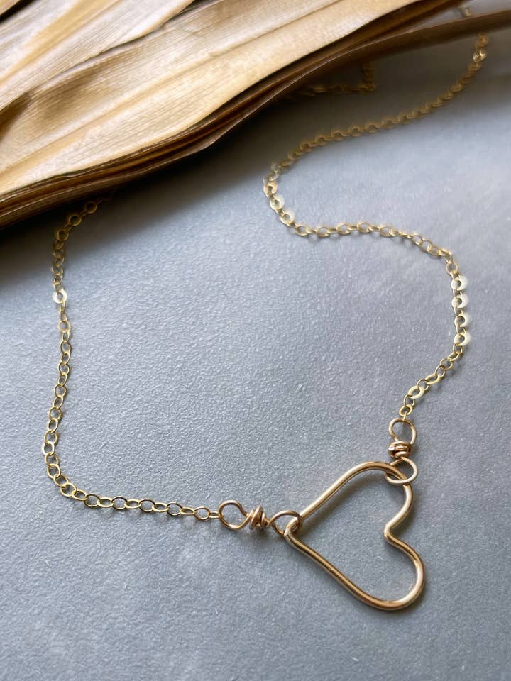 Sideways Floating Heart Necklace | 14kt Gold Filled for wholesale by Quinn Sharp Handmade