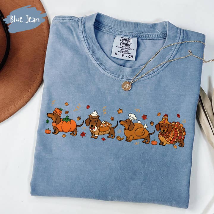 Glaime - Wholesale T-Shirt (Graphic) - Women's - Comfort Colors Thanksgiving Dachshund T-Shirt, Funny Dog Mom8