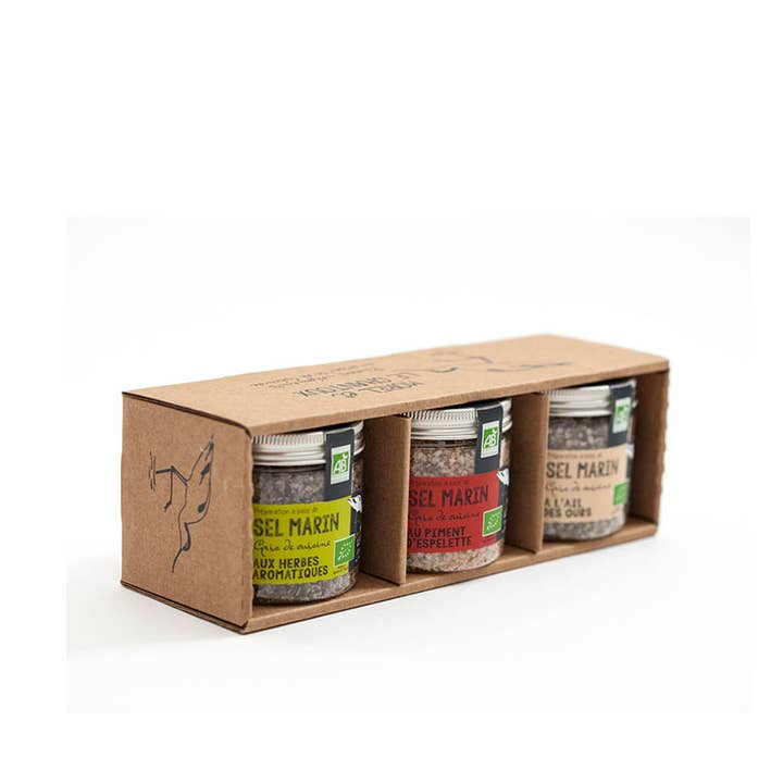 Trio of organic flavored salts special for meat for wholesale by L'atelier du sel - Morel & Le Chantoux