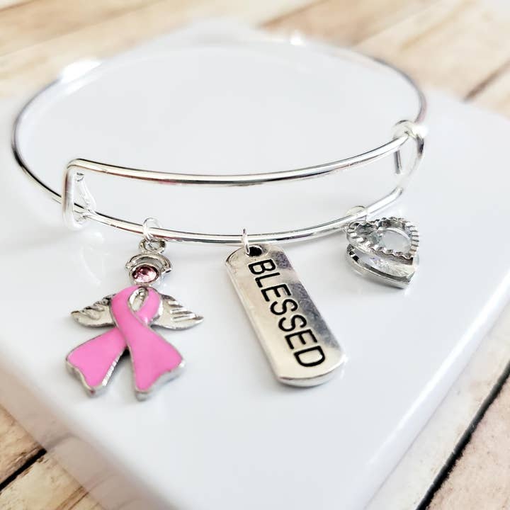 Tots And Tumblers Art – wholesale Berlockarmband – Bröstcancer medvetenhet välsignade Charm armband