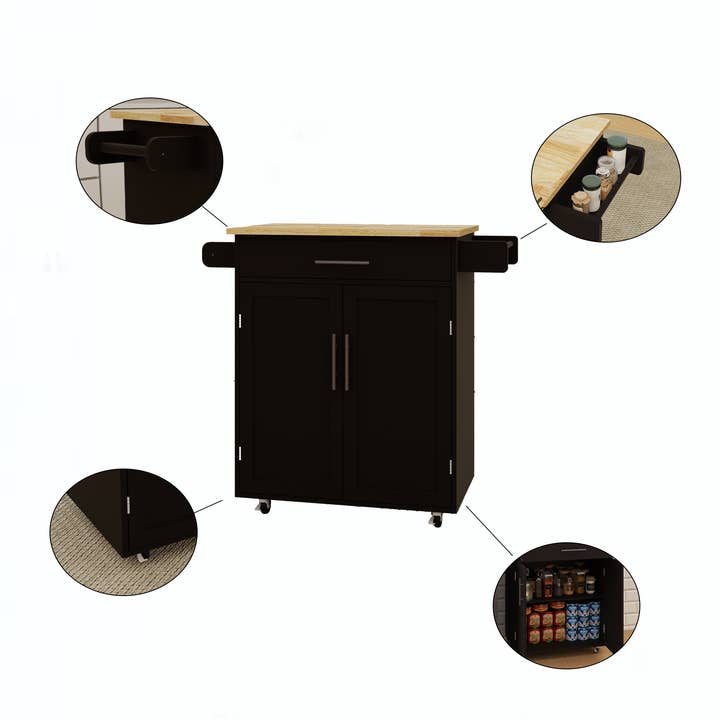 HOMYCASA DESIGN INC - Wholesale Kitchen Storage/Organizer - Open Kitchen Rolling Cart Rubber Wood Top Adjustable Storage2