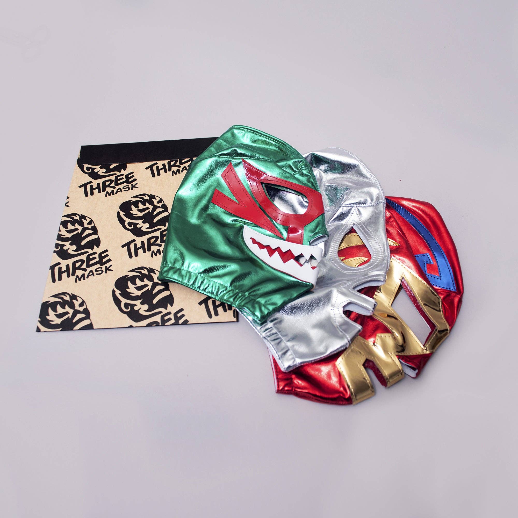 Three Mask - Wholesale Costume - Unisex - Lucha Libre Combo Pack (Red, Green, Silver) | 3x Authentic Mexican Luchador Masks  | Pro-Fit Adult Size4
