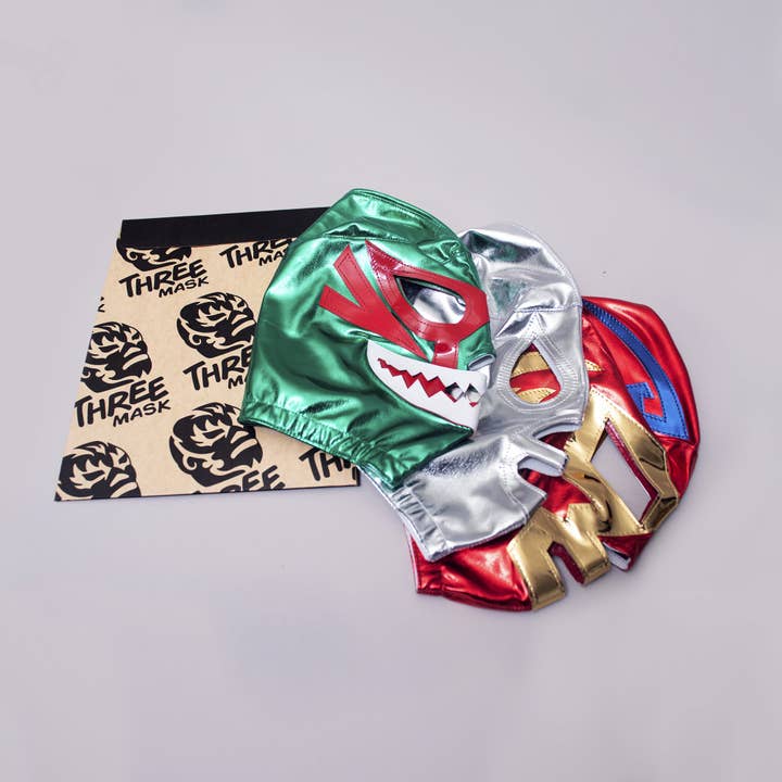 Three Mask - Wholesale Costume - Unisex - Lucha Libre Combo Pack (Red, Green, Silver) | 3x Authentic Mexican Luchador Masks | Pro-Fit Adult Size4