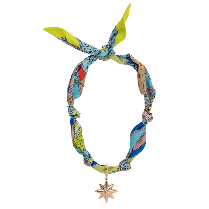 Canvas Style - Wholesale Pendant/Charm Necklace - Nova North Star Scarf Necklace in Lime Green/Blue/White