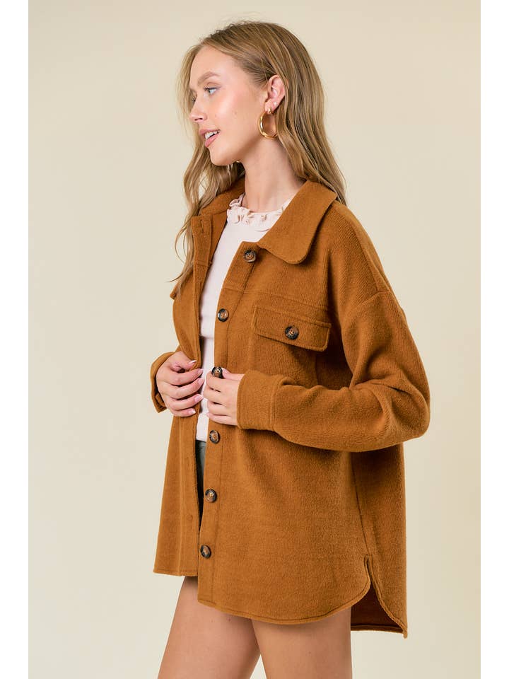 Doe and Rae - Wholesale Shirt Jacket/Shacket - Women's - Fleece Knit Button-Down Shacket W/ Patch Pocket - 10606J7