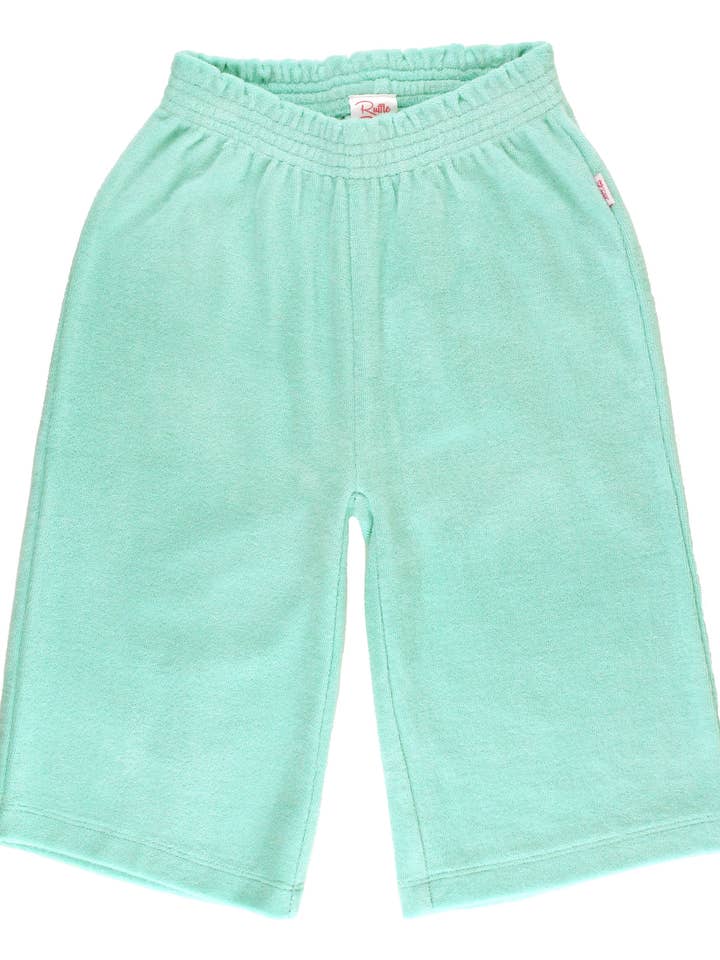 Girls Vintage Aqua Terry Knit Wide Leg Pants for wholesale by RuffleButts + RuggedButts
