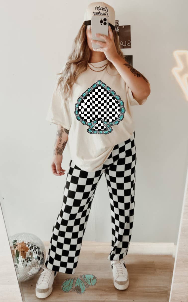 The Branded Blue Roan - Wholesale Graphic Sweatshirt - Women's - Checkered Spade - White Western Graphic1