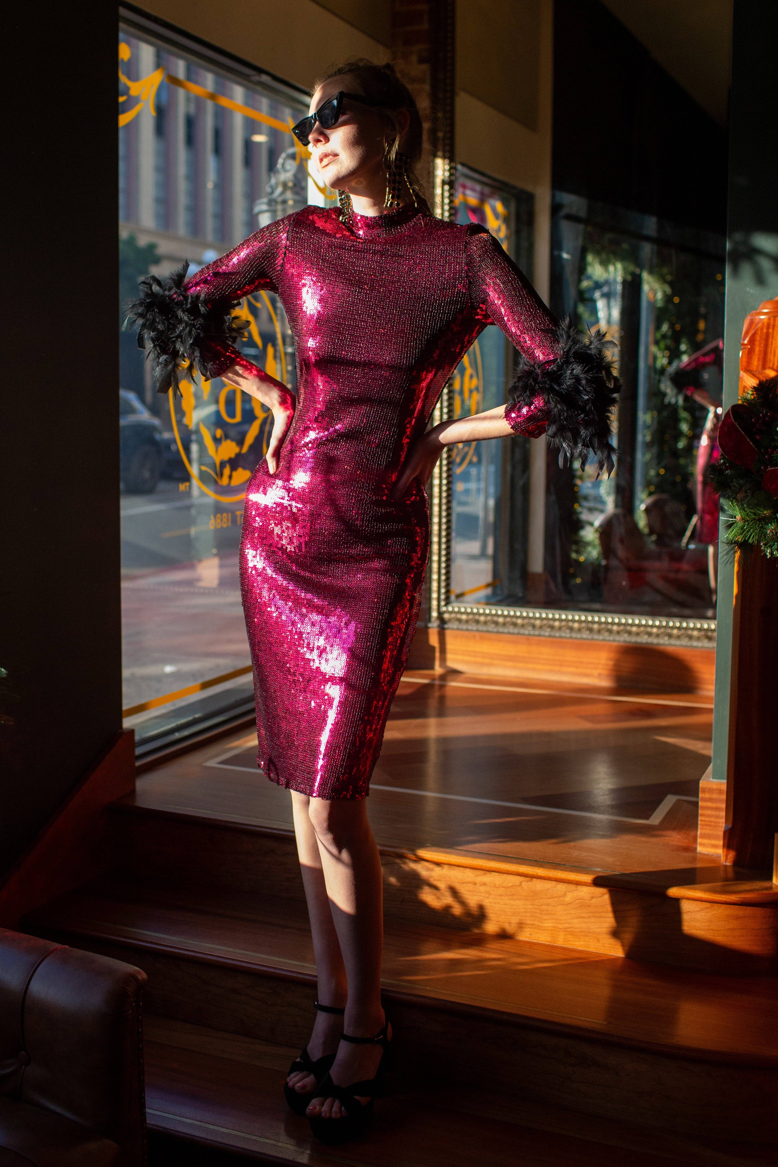 Jennafer Grace - Wholesale Jurk - Dames - Julianne jurk met lovertjes in zwarte kers2