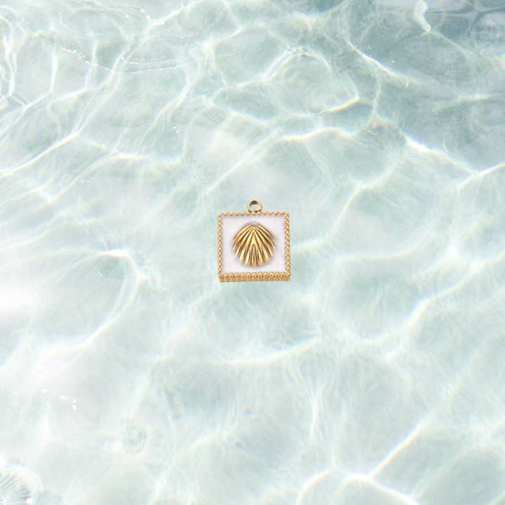 Gold Sunwashed Shell Charm | Waterproof Stainless Steel for wholesale by The Charm Bar Company