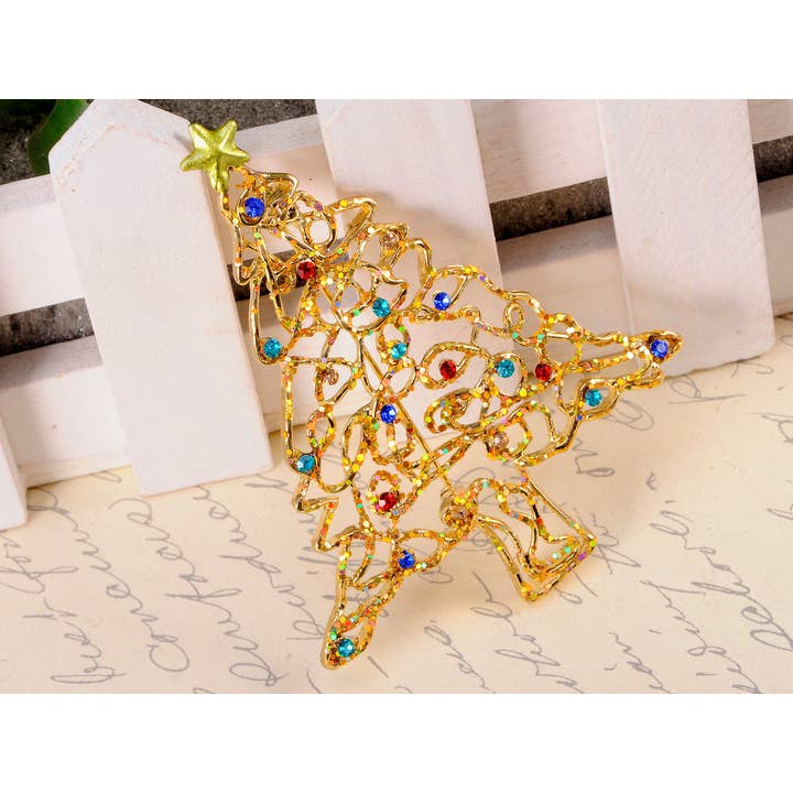 AK Brand - Wholesale Brooch - Christmas Joy Frost Lit Tree Ornament Pin Brooch12