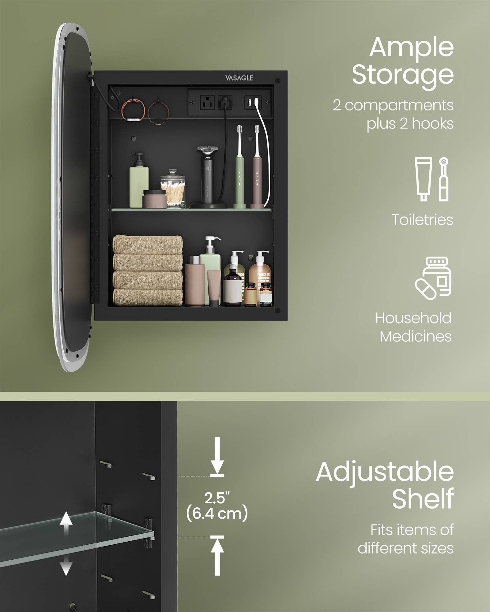 Greenwestons - Vendita all'ingrosso Armadietto - Armadio da bagno a parete con stazione di ricarica.3