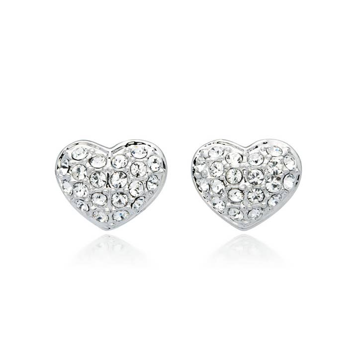 MYJS Pave Heart Stud Earrings made Rhodium Plated for wholesale by My Jewellery Story