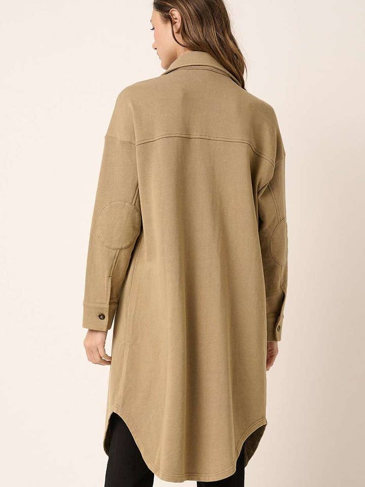 TAUPE ACID WASH FRENCH TERRY SHACKET for wholesale on Faire3