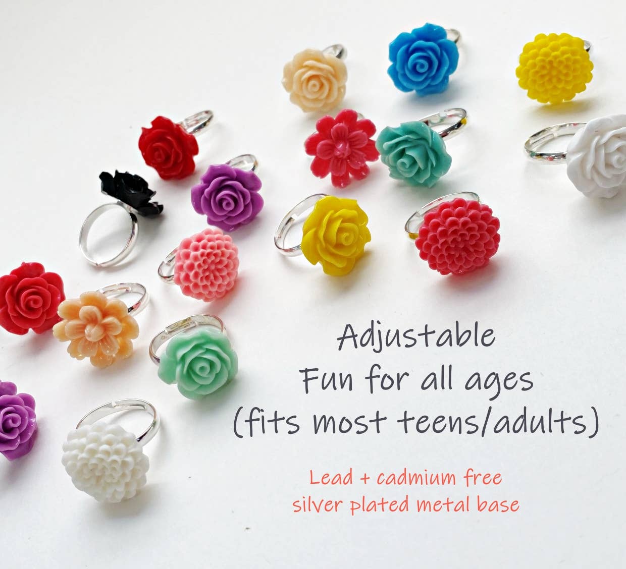 Tanner Glass – Anel de cocktail/declaração por atacado – Anel de flor de resina - base de anel ajustável, divertido + colorido1